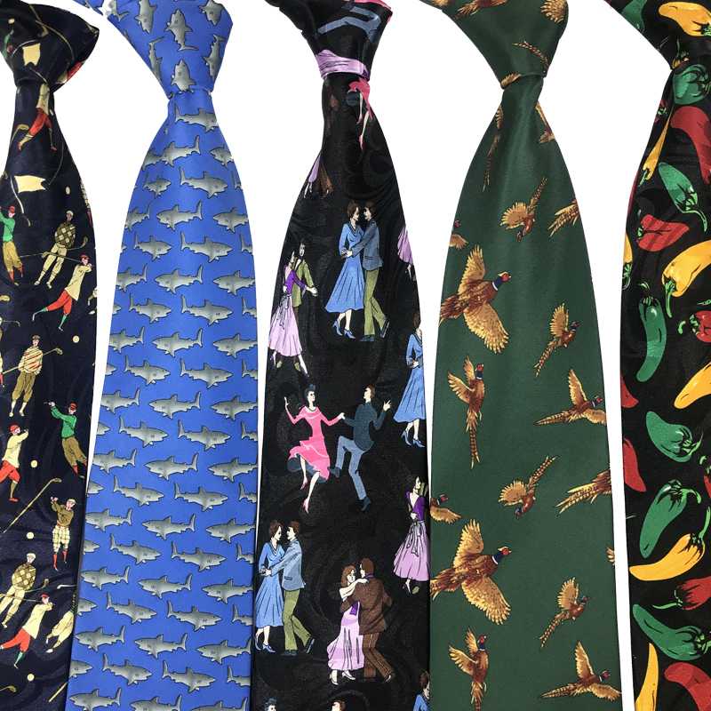 

10CM Mens Ties Golf Man Bird guitar dolphin printed Wide Neckties Hombre Gravata Ties For Men Classic Business Wedding