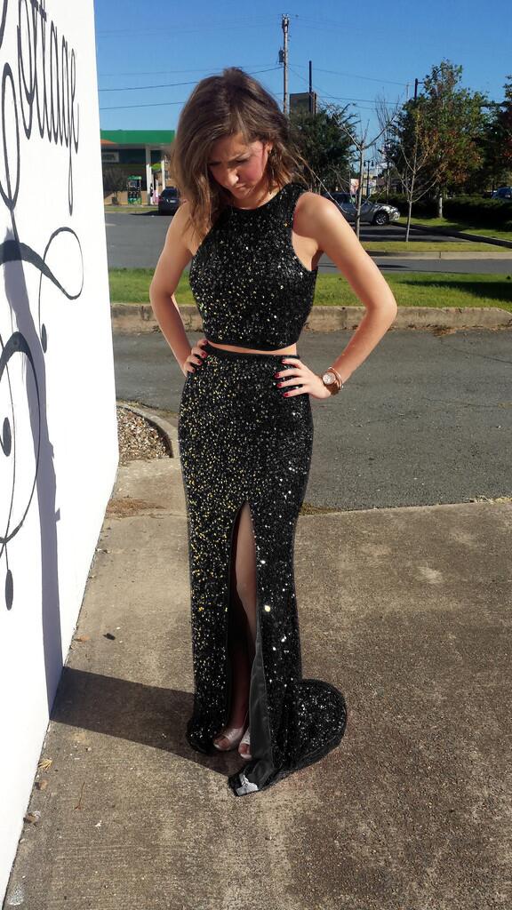 

Sparkly Two Pieces Prom Dresses Sequin Long Evening Party Dresses with Slit Keyhole Back Special Occasion Dresses Crop Top Homecoming Dress, Raspberry