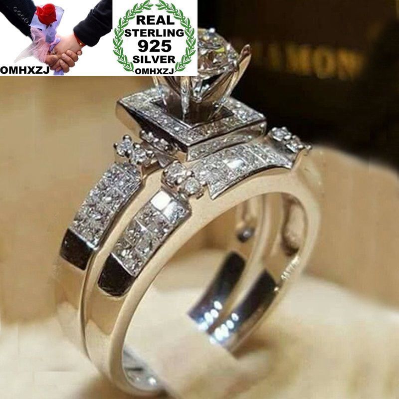 

OMHXZJ Wholesale Three Stone Rings European Fashion Woman Man Party Wedding Gift Silver White Luxury Zircon S925 Sterling Silver Ring RR296