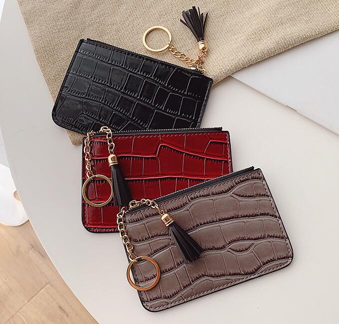 

DHL 100pcs Women PU Alligator print Coin Purses Short Flap Min Card holder Tassel Keychain Card Purse