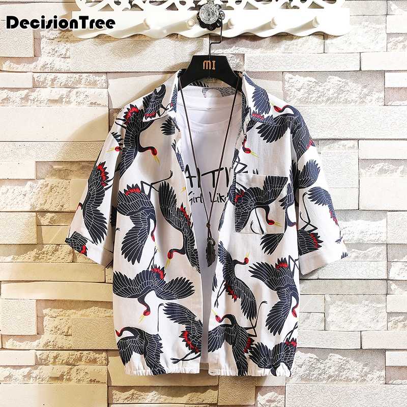 

2020 men flax shirts half sleeve chinese style mandarin collar traditional tang casual social shirt clothing