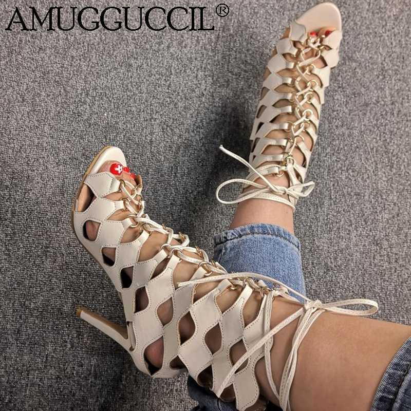 

Customize 2020 New Plus Big Size 35-52 Beige Lace Up Fashion Sexy High Heel Summer Girl Female Ladies Women Sandals L1225