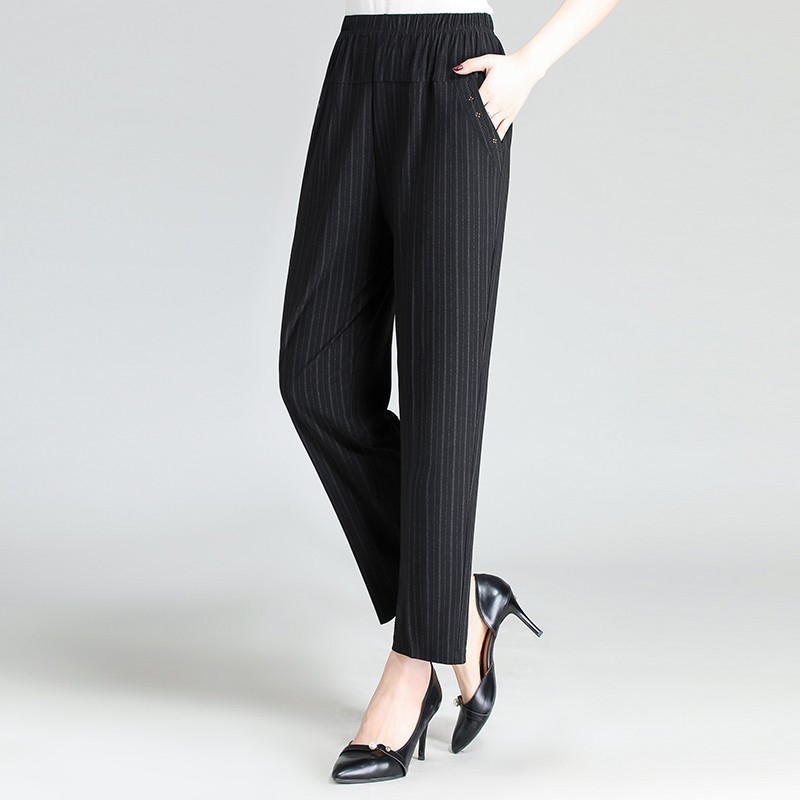 

Size Plus 5XL Spring Summer Straight Pants Middle Aged Women High Waist Ankle-Length Pants Casual Trousers Women Clothes, Grey