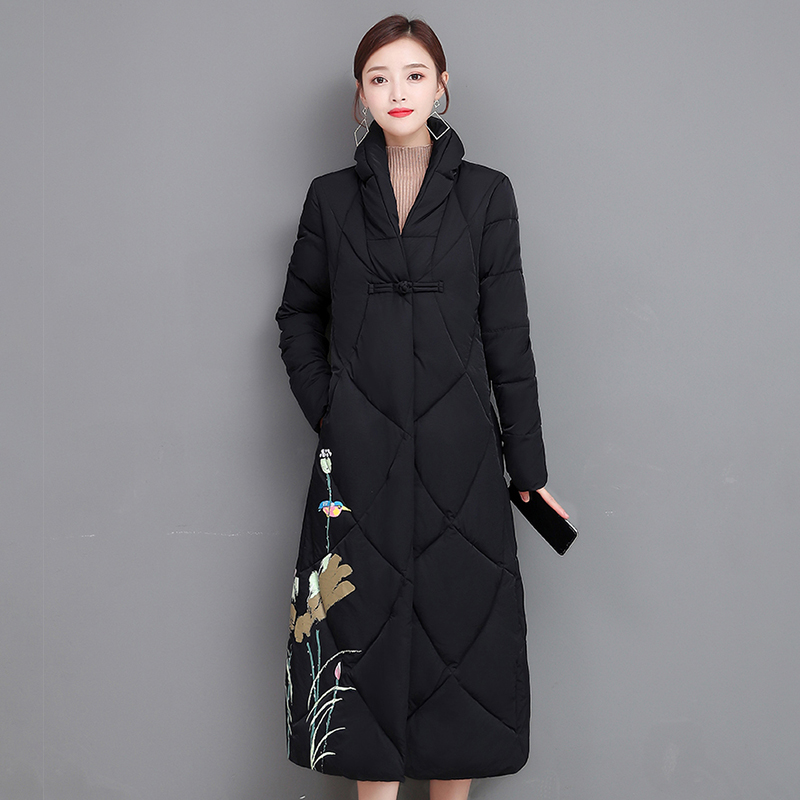 

2020 Winter Women Long Parkas Thick Warm Jacket Women's Retro Slim Pockets Outwear Coat Overcoat, Black