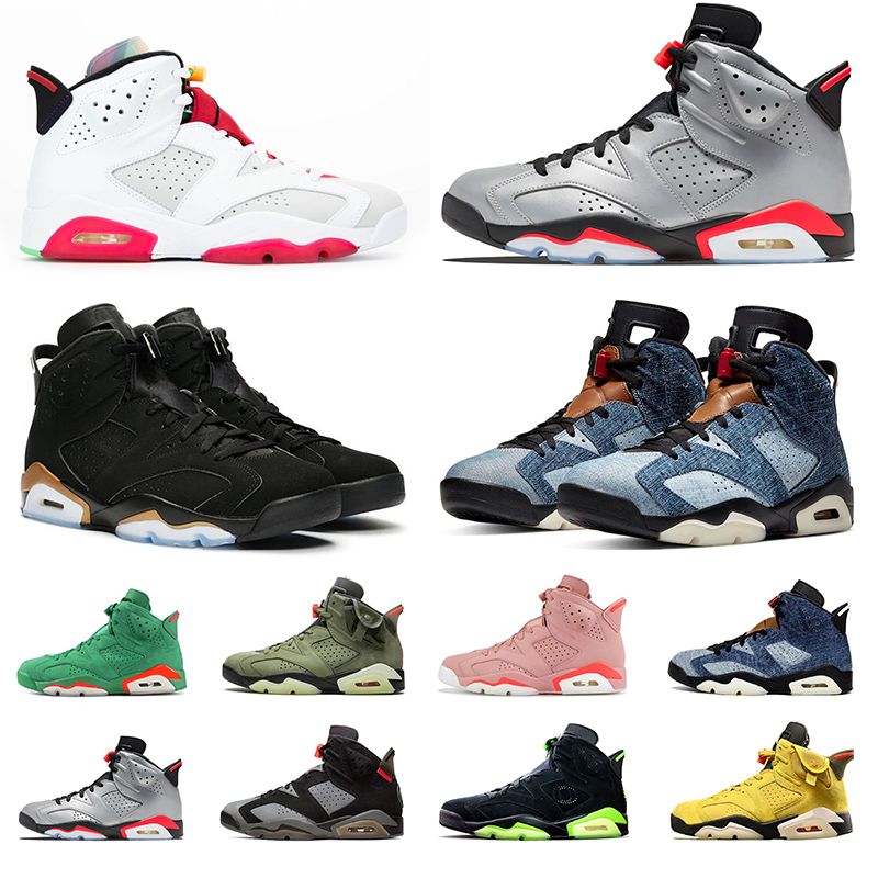 

Top Quality Hare 6 DMP Infrared 6s Basketball Shoes Carmine UNC Gatorade Washed Denim Tinker Men Trainers Sports Sneakers Size 7-13, White orange