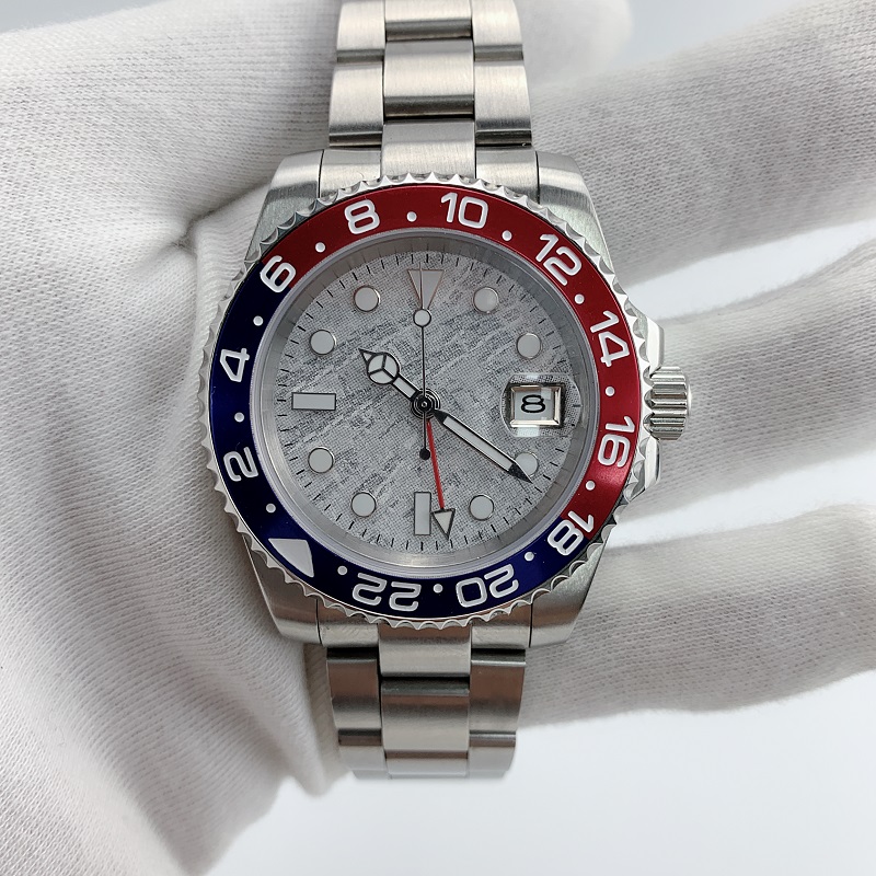 

High quality Watch Men Automatic Mechanical GMT 40MM Meteorite Dial Sapphire Crystal blue red Ceramic Bezel Waterproof, 01