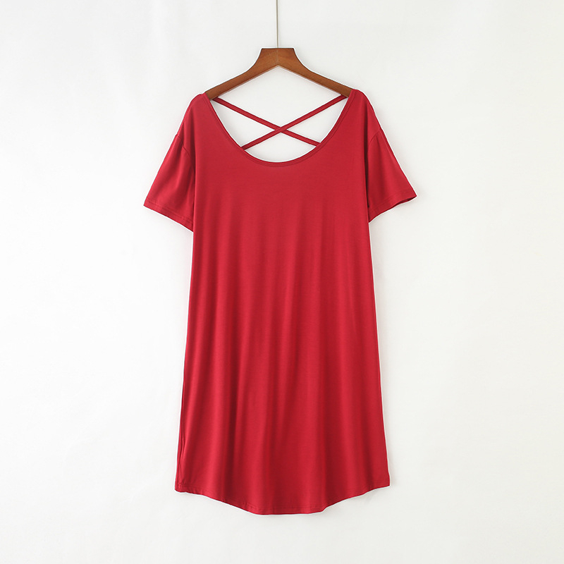 

bathrobe Korean version of the home service new Nightgown women spring and summer modal short-sleeved skirt sexy backless loose, Pink