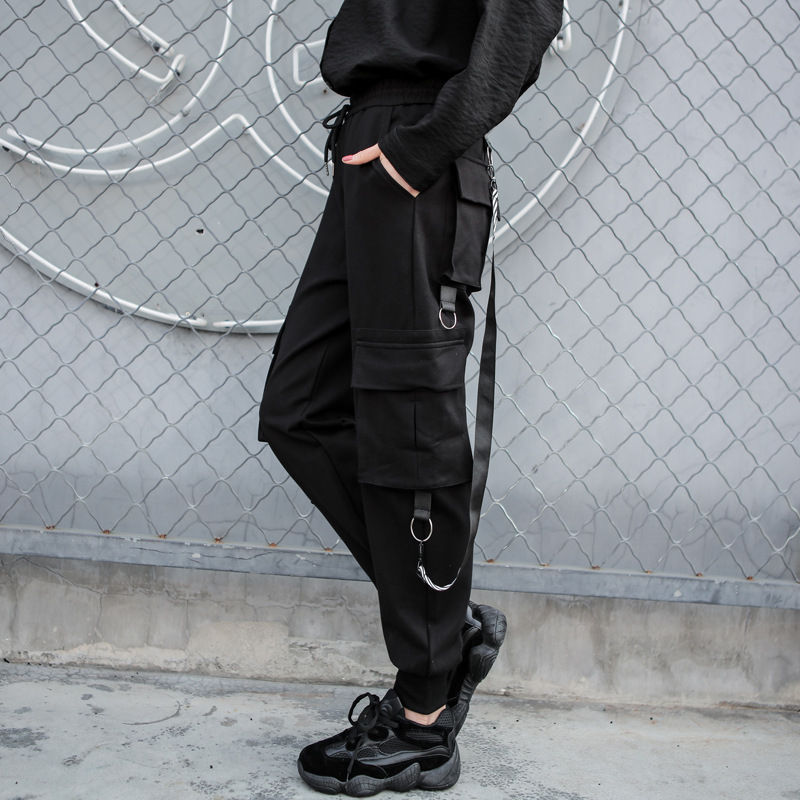 

2020 New Spring Solid Color Lace-up Bean Feet Harem Pants Women Streetwear Loos Slim Was Thin Fashion Trousers V450, Black