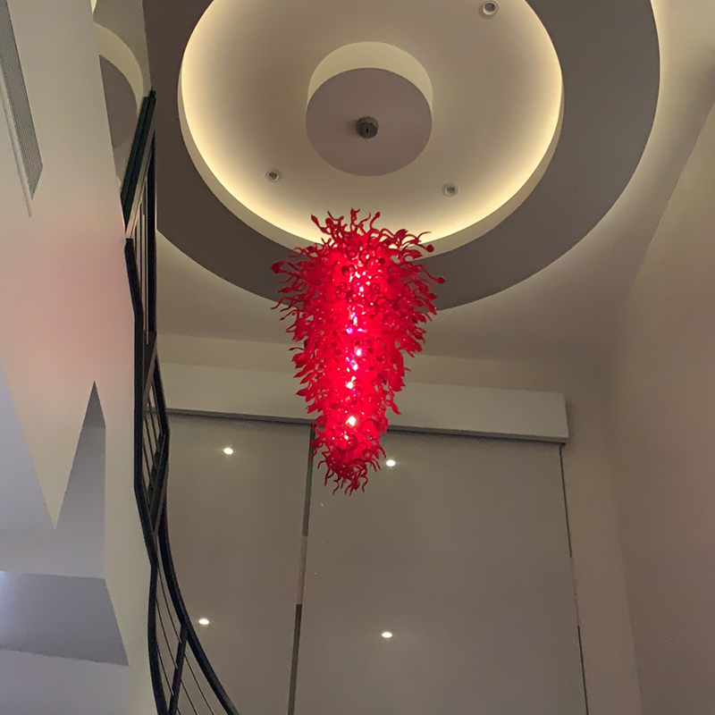 

Customized Large Size Red Murano Art Chandelier Handmade Blowing Italy Style Curly Glass Chandeliers Lighting for Stairs Ceiling Decor