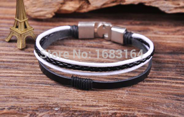 

S532 Handmade Charm Genuine Leather&Braided Bracelet Wristband Men's Cuff A