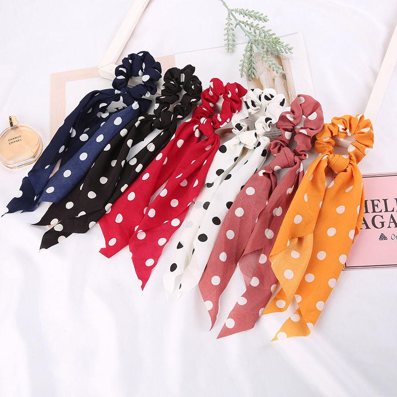 

Xugar Dots Prints Wave Scrunchies Cloth Elastic Hair Bands For Girls Kids Ribbon Rubber Band Hair Rings Womens Accessories