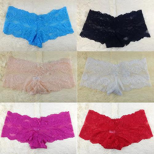 

10 Pcs Sexy Women Panties Transparent Lace Boxers Seamless Briefs Boyshorts Low Waist Thongs Ladies Solid Color Underwear, Multicolor