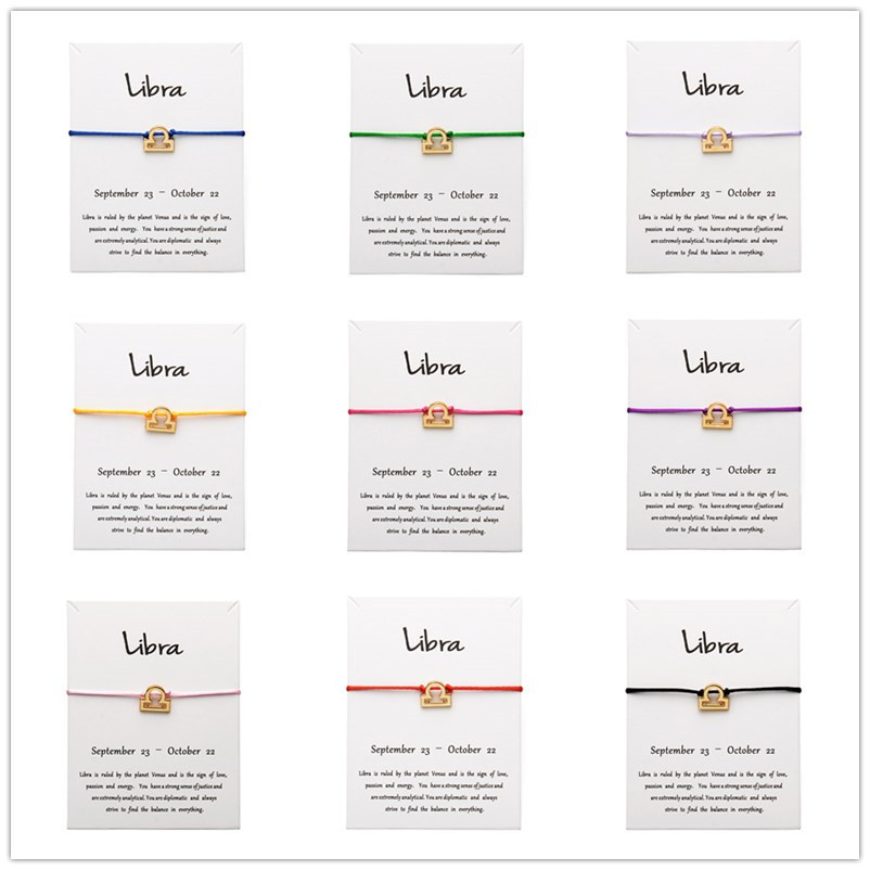 

White Card Fashion Jewelry 12 Constellation Zodiac Libra Lucky Rope Bracelet Bangles For Women Accessories