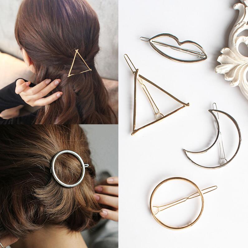 

Fashion Metal Hair Clip Hair Accessories for Women Minimalist Dainty Gold Silver Hollow Geometric Metal Hairpin Hair Clip Circle Triangle