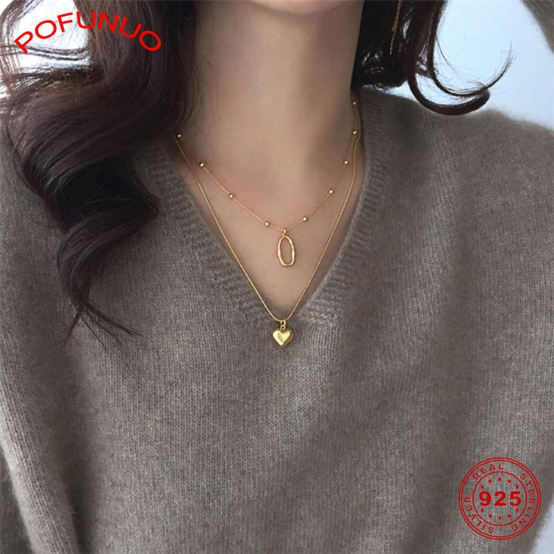 

Other POFUNUO 925 Sterling Silver Heart Pendant Necklace High Quality Snake Chain Gold For Women Elegant Fine Jewelry Charm