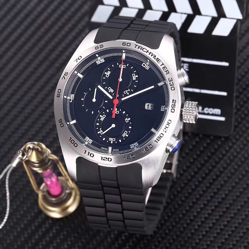 

Hot sale sport watch for man quartz stopwatch top sell chronograph watches rubber bracelet wrist watch pd01, Black