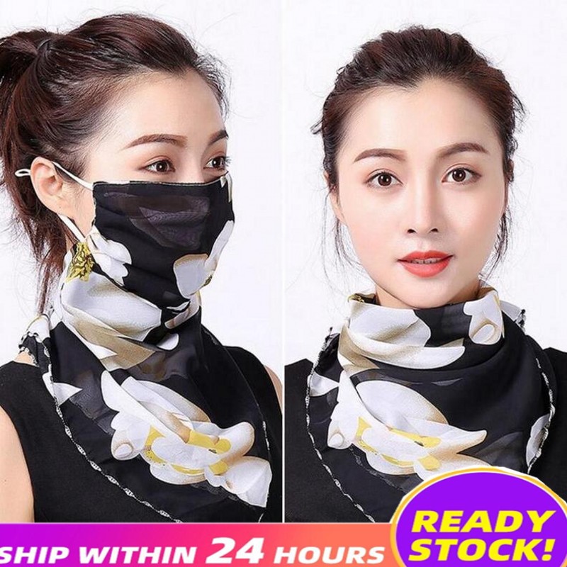 Masque US Stock en mousseline de soie femmes Foulard visage 22 Styles soie Mouchoir extérieur coupe-vent demi-visage anti-poussière Pare-soleil M