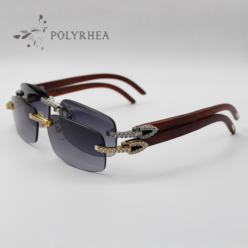 

Luxury Sunglasses Natural Wood Frameless Frame Decoration White large Diamond Men / Women Sun Glasses Brand Designer Quality With Box