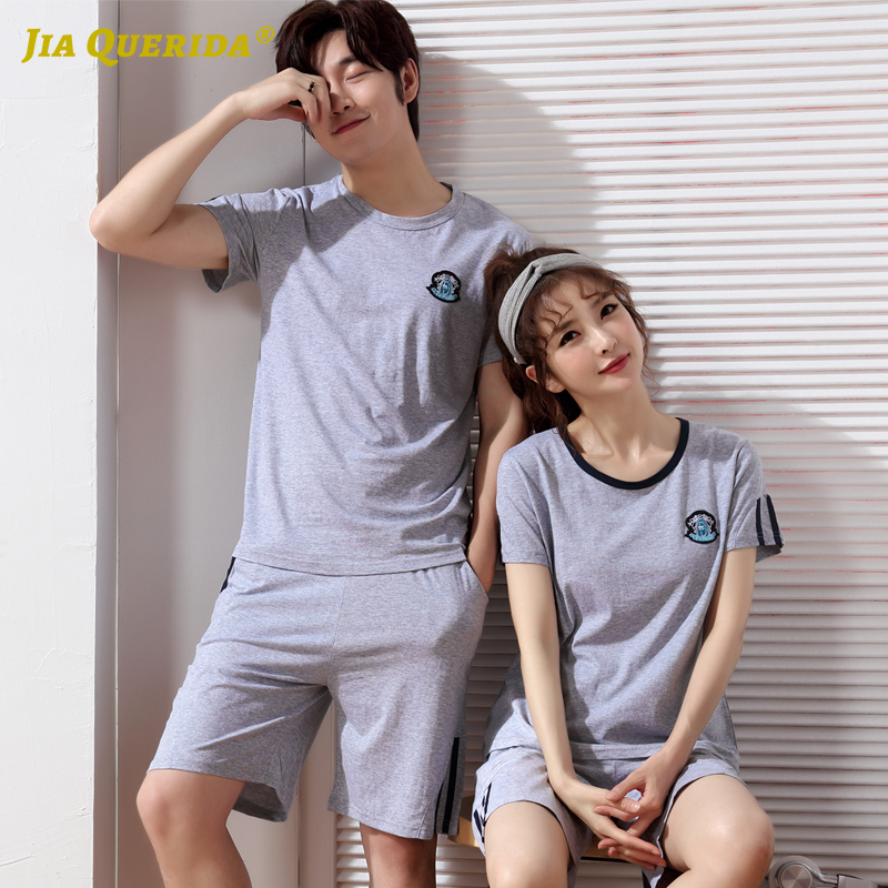

Solid New Smart Casual Men and Women Pajamas Set Homesuit Homeclothes Fashion Style Short Sleeve Short Pants Sleepwear Couple, 7101-b