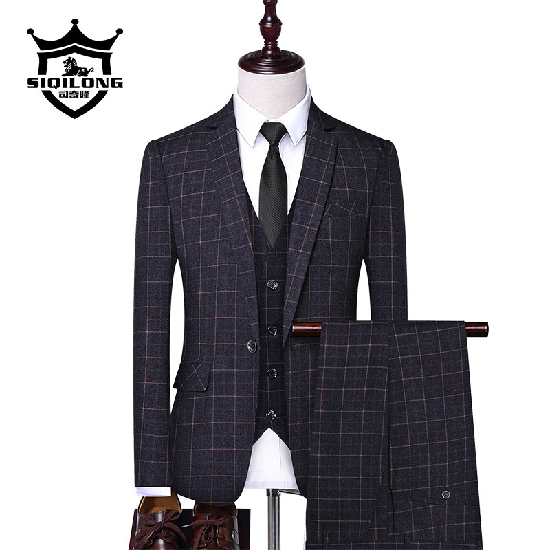 

of 2020 the new grid west young man suit suit han edition cultivate morality three-piece manufacturer wholesale, Black