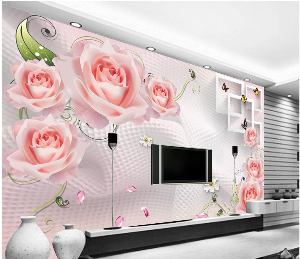 Butterflies Rose Vine 3D Square Full Wall Mural Photo Wallpaper Print Home Kid