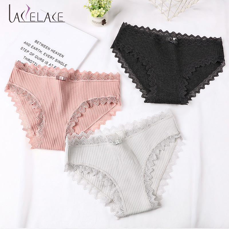 

Women's Cotton Briefs Lace Bow Underpants for Women,Breathable Cotton Pink Panties Girls Cute Briefs  L, Black