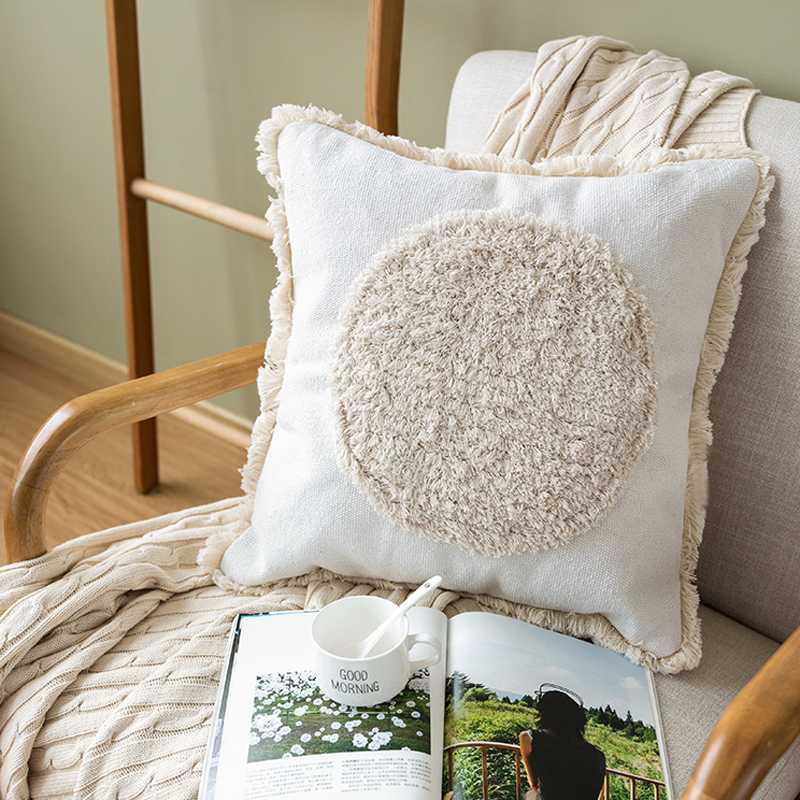 

Tufting Pillow Case with Tassels Nordic Thick Cotton Pillowcase Back Support Cushion Cover Decorative Hotel Home Office Decor