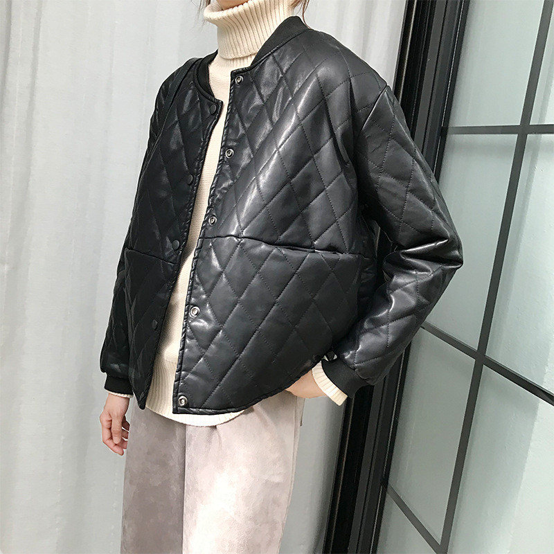 

Hzirip Ulzzang Black Winter Solid Female 2019 Women PU Leather Fashion Coat Thick Warm High Quality Outwear Sweet Women Coats, Photo color