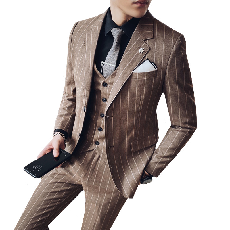 

Jacket+Pant+Vest 3piece Suit Fashion Slim Fit Wedding Suits For Men Business Casual Formal Wear stripe Suit Groom Dress M-4XL, Black