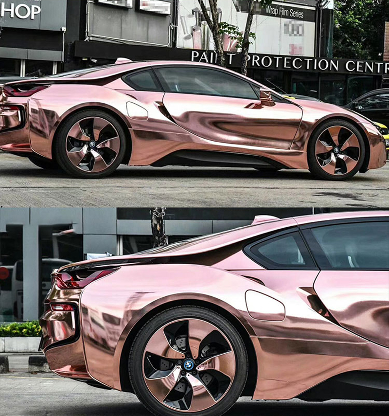 

Rose Gold Stretchable Chrome Car Wrap Vinyl With Air Bubble Free Flexible Vehicle Car Covering Foil Wrapping Size 1.52*20M/Roll