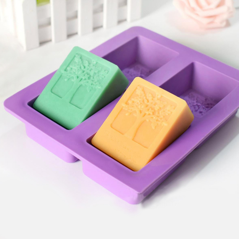 

4 Hole Candle Square Mold Happy Tree -grade Silicone Soap Silicone Molds Bake A Cake Baking Tools