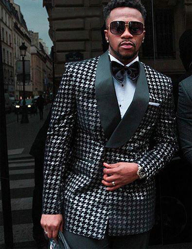 

Houndstooth African Suits for Mens Fashion Clothes 2 piece Male Wedding Suit Set Jacket with Black Pants 2020 Lastest Desion