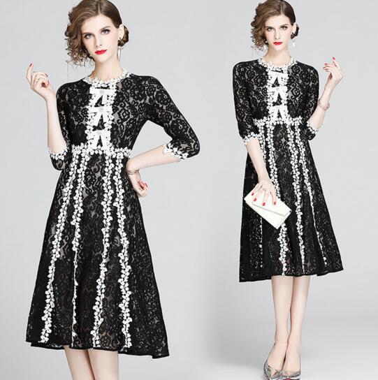 

New spring lady lace Hepburn style fashion black skirt