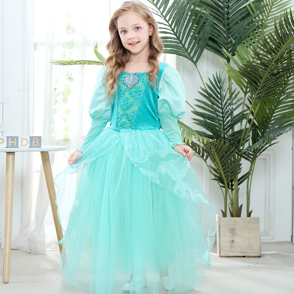 

Retail custom girls mermaid dress cosplay jasmine princess dress diamond beaded flower embroiderd skirts children party boutique clothing, See the pictures