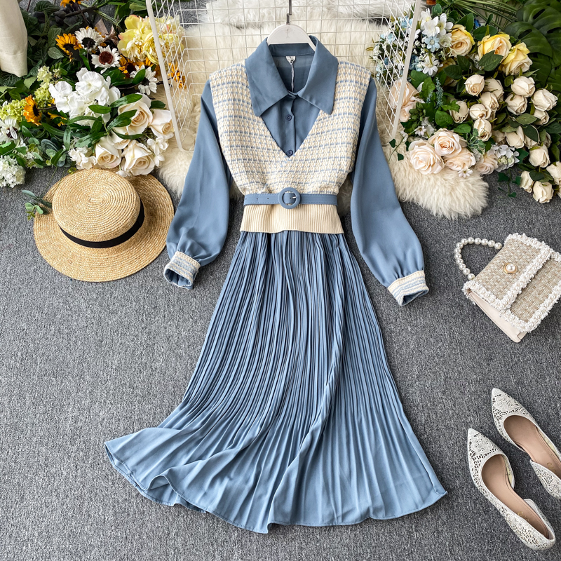 

2019 new fashion women' clothing Suit vest pleated dress two-piece suit dresses, Black