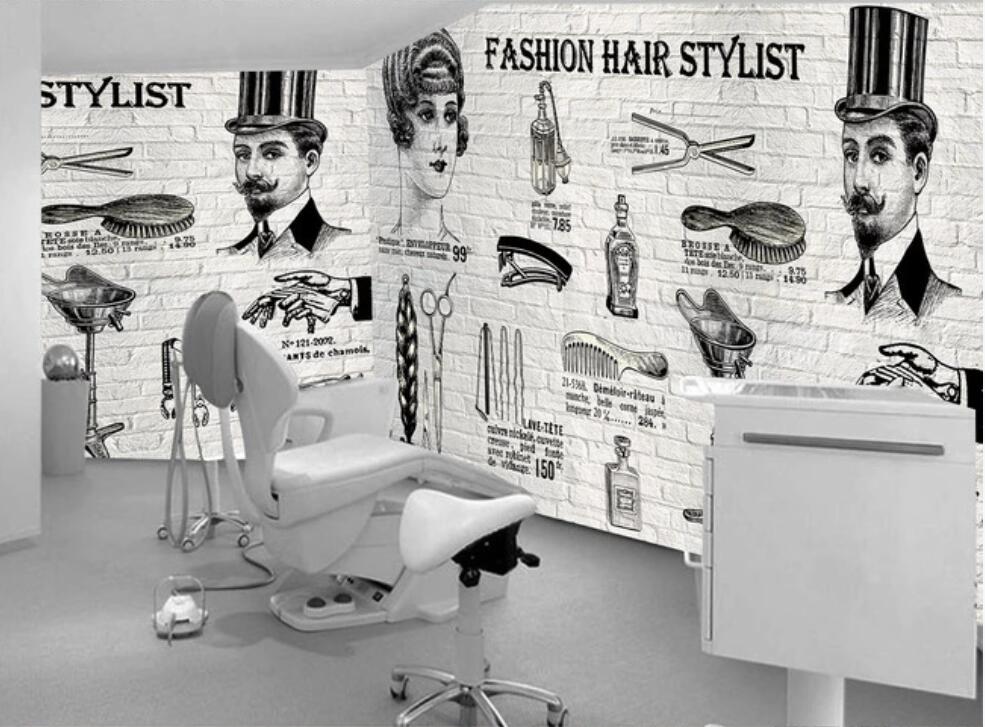 

3d room wallpaper custom photo Nostalgic brick wall barber shop beauty shop background home decor 3d wall murals wallpaper for walls 3 d, Non-woven