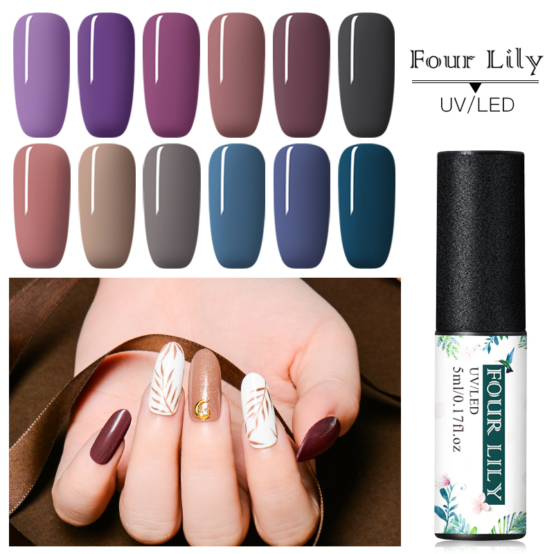 

FOURLILY 5ml Pure Color Gel Nail Polish Nude Brown Series Soak Off Nail Art UV Gel Varnish Long Lasting Lacquer, Ds06574