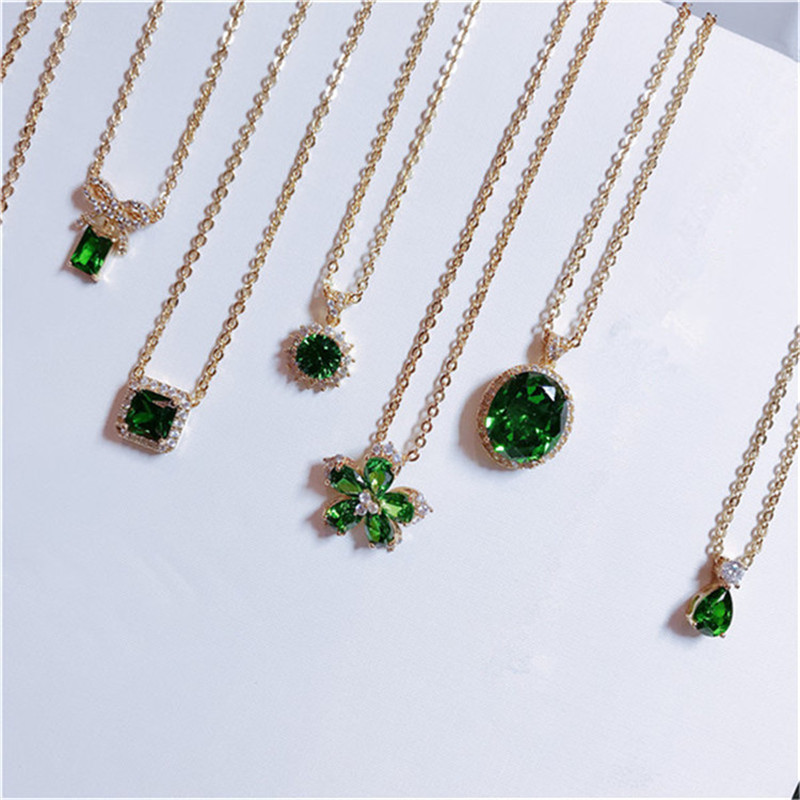 Vintage Natural Emerald Necklace Pendants For Women 100% 925 Sterling Silver Green Gemstone 18K Gold Clavicle Chain Fine Jewelry C18122801