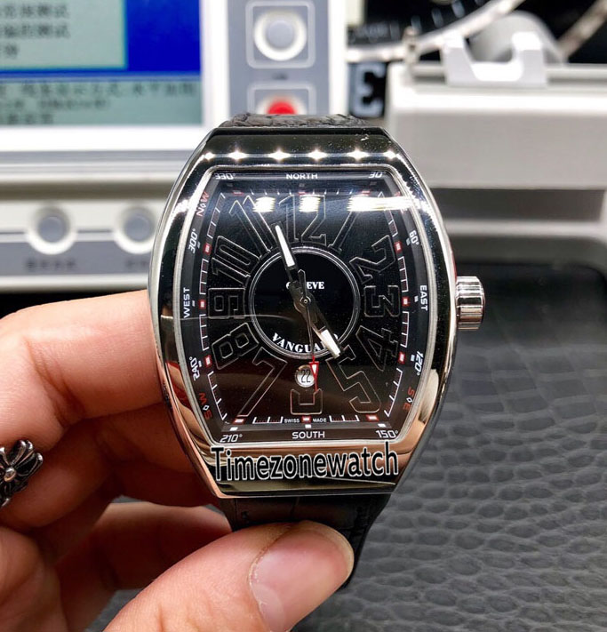 

Luxury New Vanguard S6 Yachting Date V 45 SC DT Black Dial Automatic Mens Watch Steel Case Leather/Rubber Strap Gents Watches Timezonewatch, Custom waterproof