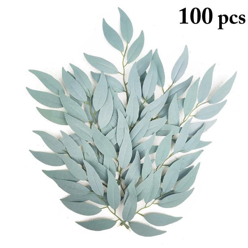 

100PCS Faux Leaves Willow Lifelike Decorative Artificial Leaves for Wedding