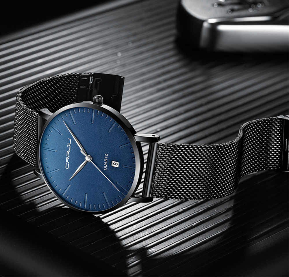 

2020 CRRJU New Fashion Men's Ultra Thin Quartz Watches Men Luxury Brand Business Clock Stainless Steel Mesh Band Waterproof Watch, Slivery;brown