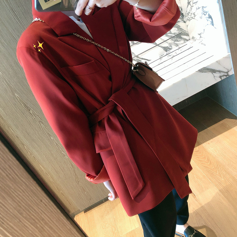 

Women's jacket 2020 Spring New Office temperament suit long sleeve loose women's jacket black/red/white, Beige