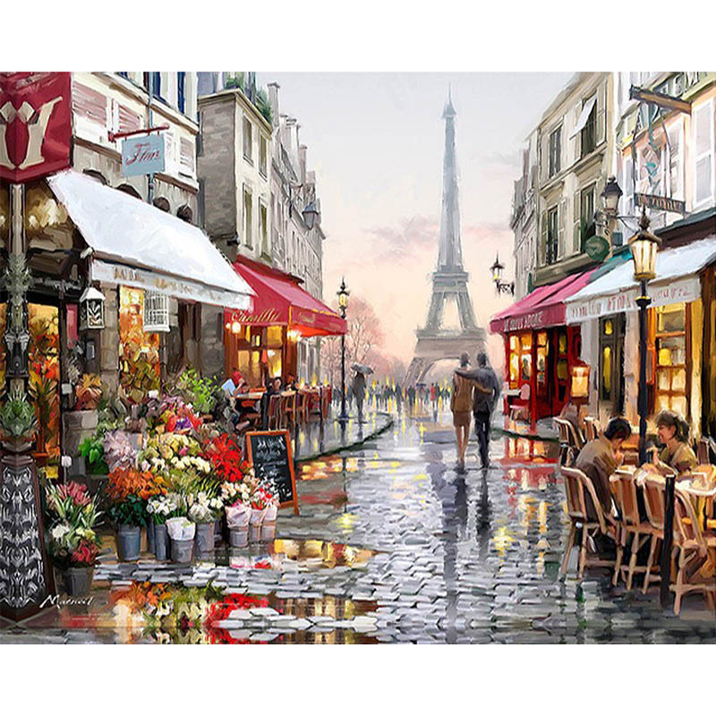 

Frameless Paris Flower Street Landscape DIY Painting By Numbers Modern Wall Art Hand Painted Oil Painting For Home Decor 40x50cm