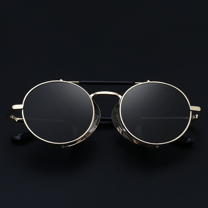 

2020 Retro Steampunk Sunglasses Round Designer Steam Punk Metal Shields Sunglasses Men Women UV400