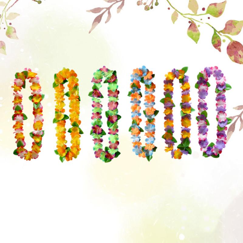

6Pcs Hawaii Wreath Hanging Ornament Floral Garland Neck Pendant Performance Flower Necklace (Random Color