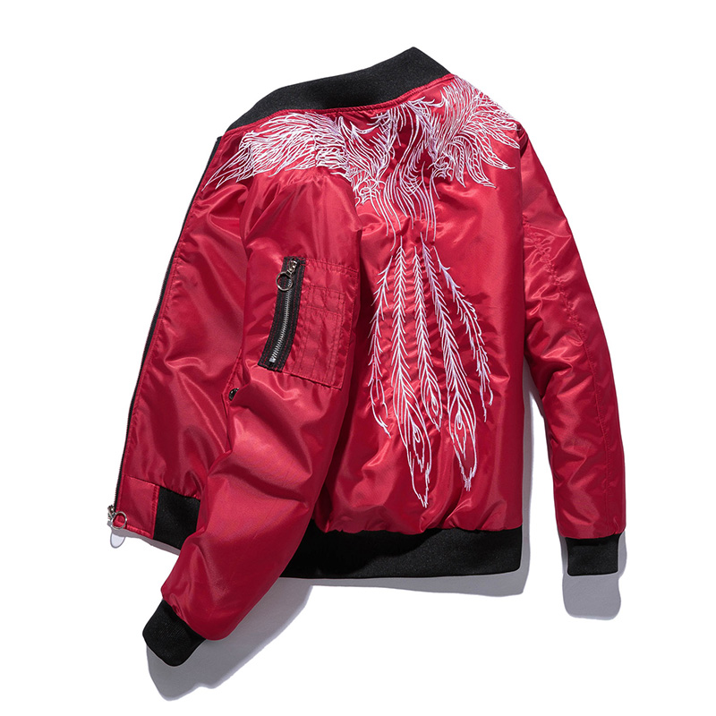 

Winter Men Flight Bomber Embroidery Feather Jacket Fashion Outwear Men Coat Warm Padded Cotton Hip- High Street Jacket, Black