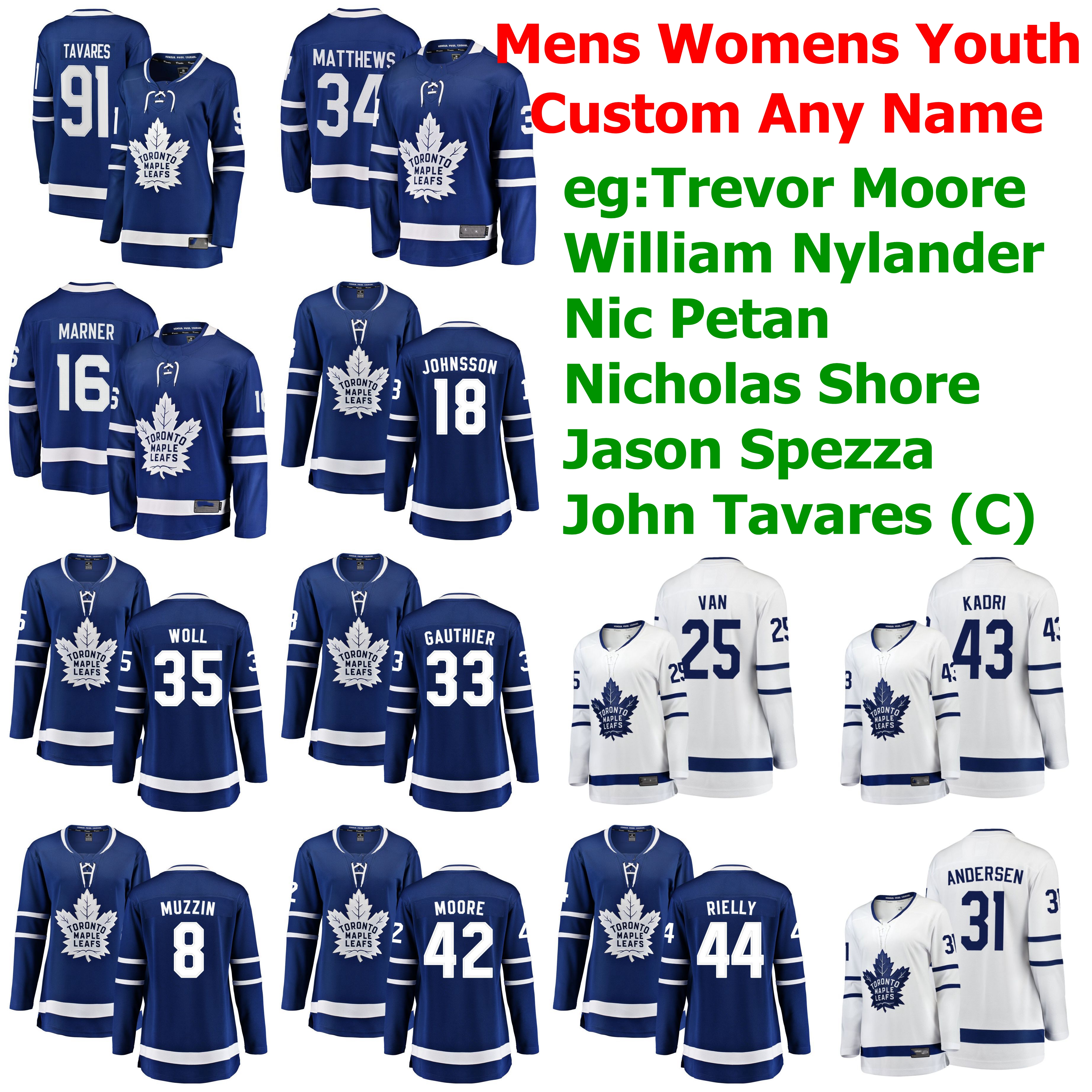 

Toronto Maple Leafs Ice Hockey Jerseys 11 Zach Hyman Jersey 19 Jason Spezza Dominic Moore Travis Dermott Justin Holl Blue Custom Stitched, Youth blue home