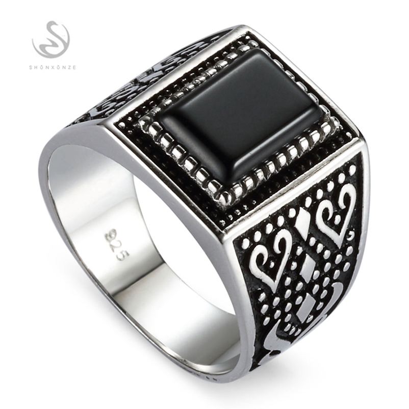 

SHUNXUNZE Best Sellers Vintage wedding rings silver 925 men Sterling Silver Jewelry & Accessories Black agate S-3808 size 7 8 9 10 11 12 13