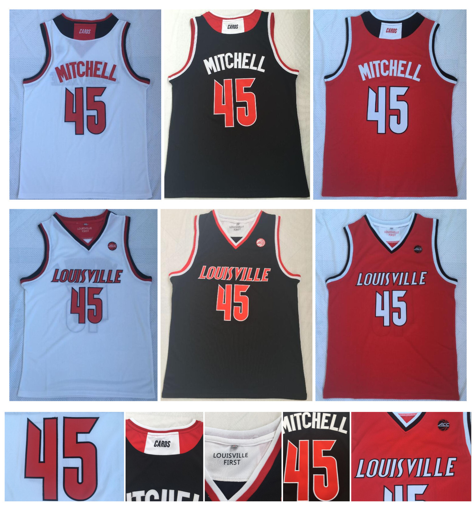 

Mens Donovan 45 Mitchell Jersey Louisville Cardinals College Jersey 100% Stitched Donovan Mitchell University College Basketball Jerseys, Red