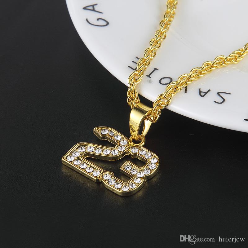 

Bling bling hip hop jewelry New Hip Hop Number 23 Full Crystal Necklaces & Pandents Bling Gold Plated Cuban Link Chain Mens pretty Necklace